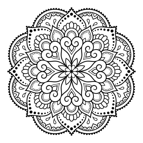 Circular pattern in form of mandala with flower for Henna, Mehndi, tattoo, decoration. Decorative ornament in ethnic oriental style. Outline doodle hand draw vector illustration.