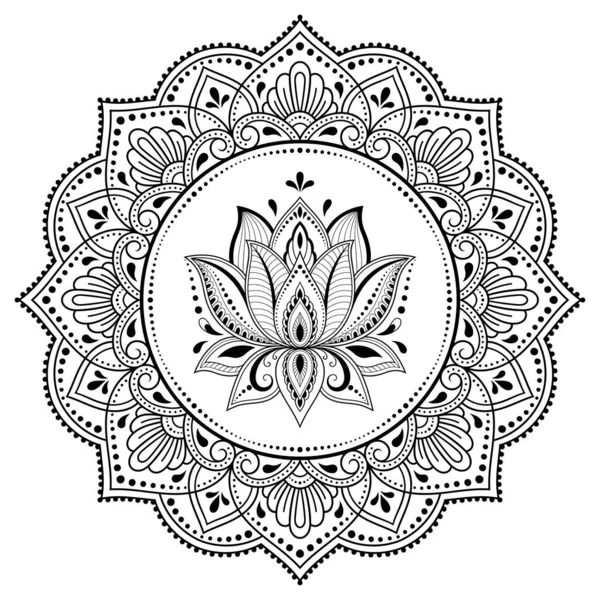 Patrón Circular Forma Mandala Con Flor Loto Para Henna Mehndi — Archivo Imágenes Vectoriales