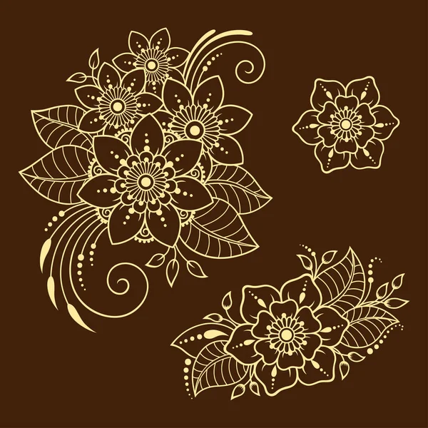 Conjunto Padrão Flor Mehndi Para Desenho Tatuagem Henna Decoração Estilo —  Vetores de Stock