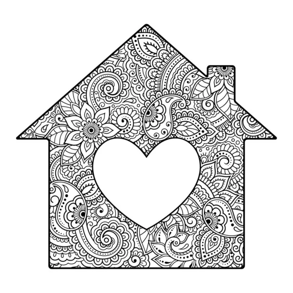 Symbol Zostań Domu Bądź Bezpieczny Dom Serce Kwiatowymi Wzorami Stylu — Wektor stockowy