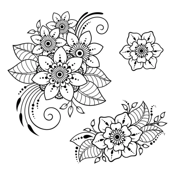 Ensemble Motif Fleurs Mehndi Pour Dessin Henné Tatouage Décoration Style — Image vectorielle