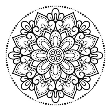Kına, Mehndi, dövme ve dekorasyon için çiçekli dairesel desen. Etnik doğu tarzında dekoratif süs. Çizim el çizimi vektör illüstrasyonuName.