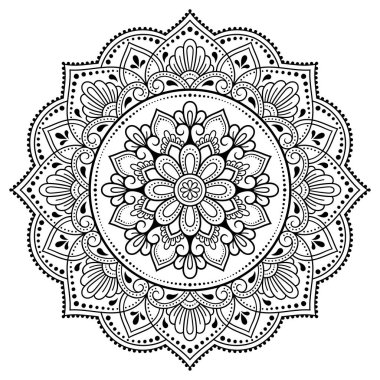 Kına, Mehndi, dövme ve dekorasyon için çiçekli dairesel desen. Etnik doğu tarzında dekoratif süs. Çizim el çizimi vektör illüstrasyonuName.