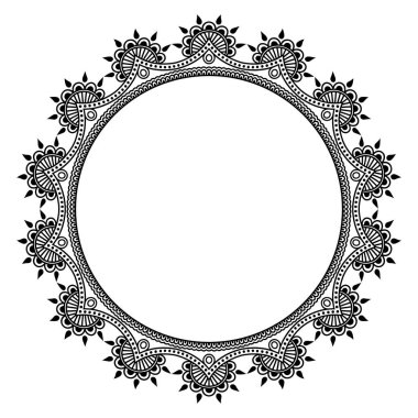 Doğu geleneğinde çerçeve. Kınalı dövmeler, defter, tabut, dergi, kartpostal ve klasör için dekoratif desenler. Mehndi tarzında çiçek mandala.