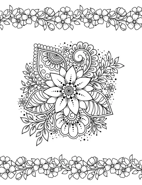 Бесшовный Узор Цветка Манди Граница Рисунка Татуировки Хенны Декоративные Каракули — стоковый вектор