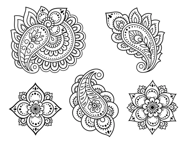 一套用于Henna绘图和纹身的Mehndi花纹 装饰的民族东方 印度风格 点缀点缀 手绘矢量示意图 — 图库矢量图片