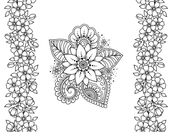 Padrão Sem Costura Mehndi Flor Borda Para Desenho Tatuagem Henna — Vetor de Stock