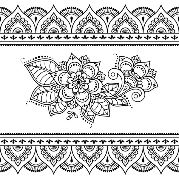 Seamless Pattern Mehndi Flower Border Henna Drawing Tattoo Decorative Doodle — Stock Vector