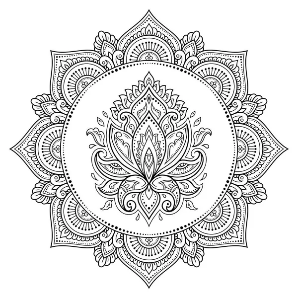 Modèle Circulaire Forme Mandala Avec Fleur Lotus Pour Henné Mehndi — Image vectorielle