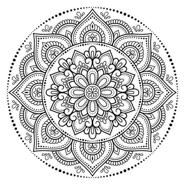 Kına, Mehndi, dövme ve dekorasyon için çiçekli dairesel desen. Etnik doğu tarzında dekoratif süs. Çizim el çizimi vektör illüstrasyonuName.