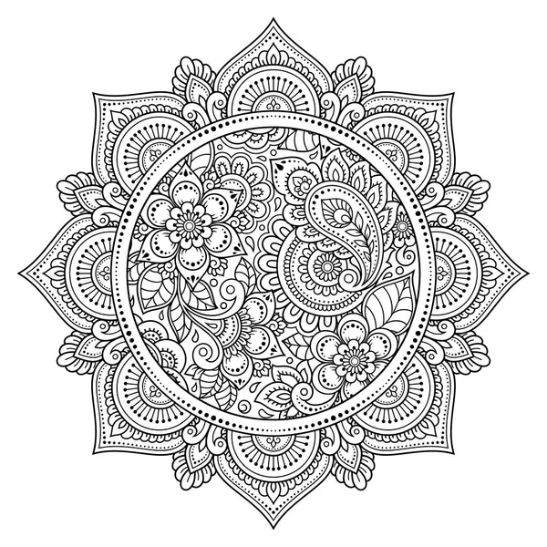 Patrón Circular Forma Mandala Con Flor Para Henna Mehndi Tatuaje — Vector de stock