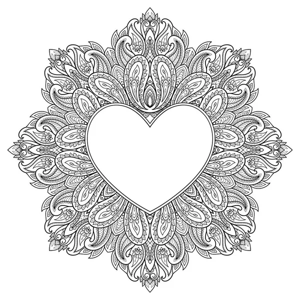 Kreisförmiges Muster Form Eines Mandalas Mit Herzförmigem Rahmen Dekoratives Ornament — Stockvektor