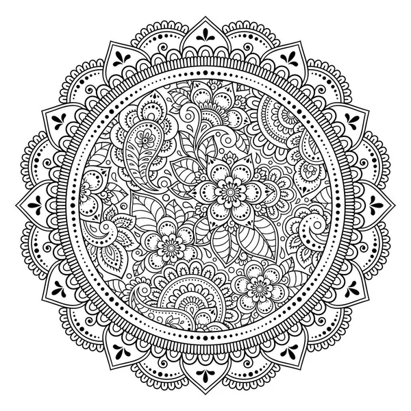 Modello Circolare Forma Mandala Con Fiore Henna Mehndi Tatuaggio Decorazione — Vettoriale Stock