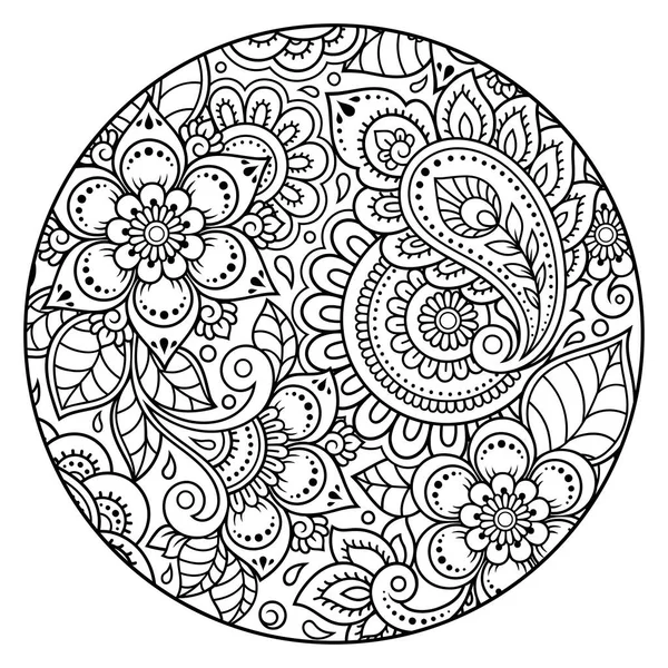 Outline Ronde Bloem Patroon Mehndi Stijl Voor Het Kleuren Van — Stockvector