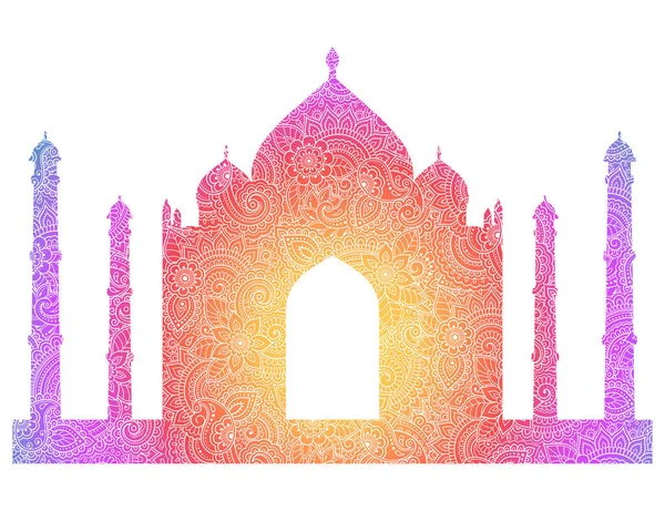 Taj Mahal Sziluettje Mehndi Stílusú Virágokkal Van Tele Iszlám Mauzóleum — Stock Vector