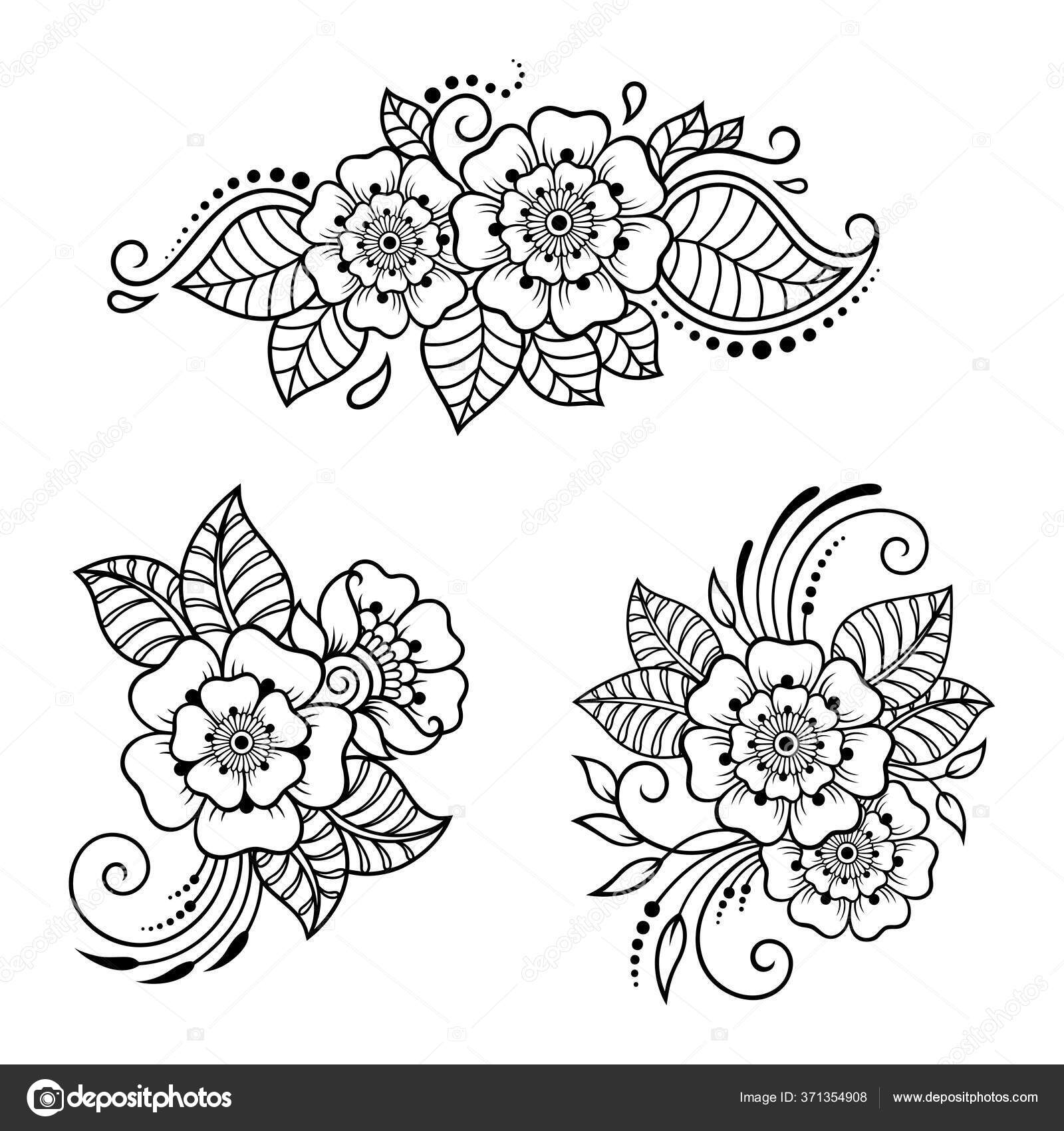 Conjunto Padrão Flor Mehndi Para Desenho Tatuagem Henna ...
