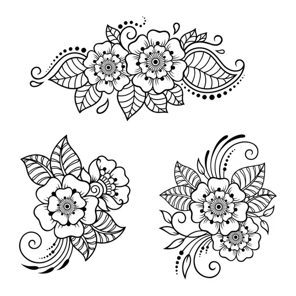 Ensemble Motif Fleurs Mehndi Pour Dessin Henné Tatouage Décoration Style — Image vectorielle