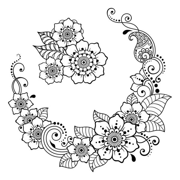 Conjunto Padrão Flor Mehndi Para Desenho Tatuagem Henna Decoração Estilo — Vetor de Stock