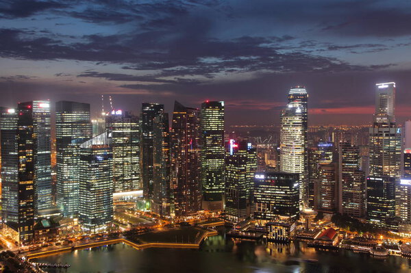 Beautiful cityscape of Singapore city in the evening