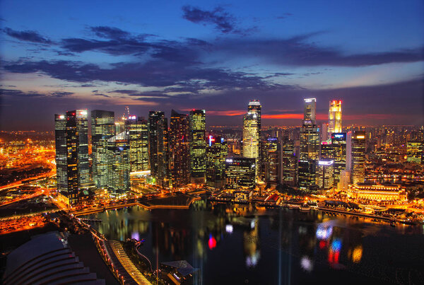 Beautiful cityscape of Singapore city in the evening
