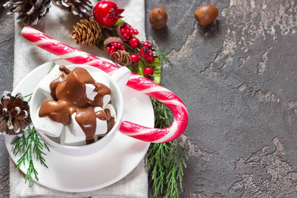 Christmas decorations with hot chocolate, candy — Stock Photo, Image