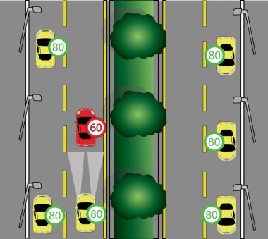 Yavaş sürüş uyarı yolda trafik takdir.