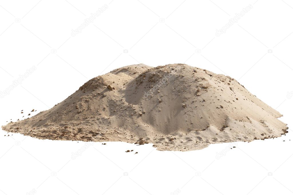 Coarse sand pile prepare for construction on isolated white background with clipping path. 