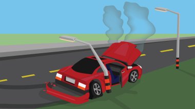 Hasarlı araba kazasında trafik kazası olmaz. Radyatörden buhar çıkıyordu. Ön taraf ağır hasar görmüş. Ekipmanlar bozuk..