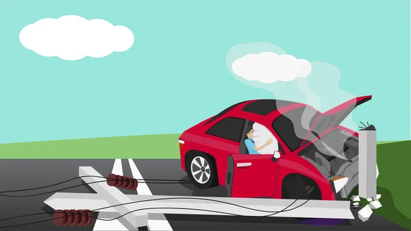 Schade Door Rode Auto Ongeluk Paal Licht Ongeluk Kan Niet — Stockvector