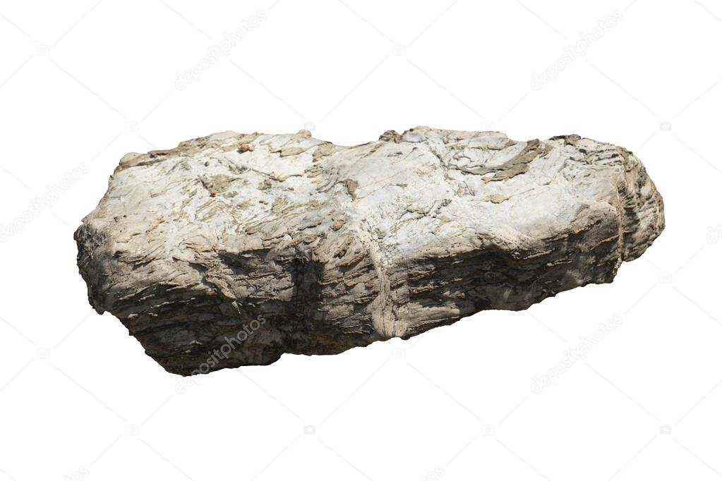 Object textured on white background of Scree Stone : The rocks from the mountains that have been submerged in water are then precipitated. For garden decoration design.