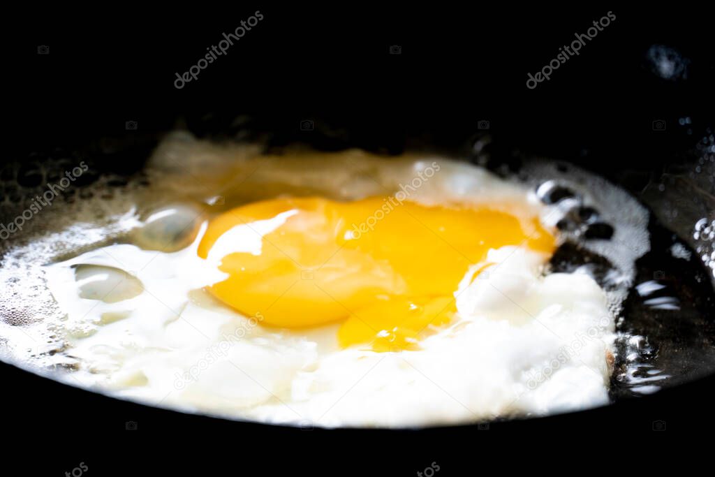 Abstract and blurred of Fried egg with oil on the pan. Fluffy from the heat.