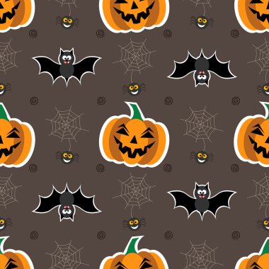 Kabaklar, web, yarasa ile sorunsuz arka plan Cadılar Bayramı için. Vektör çizim modern düz tasarım.