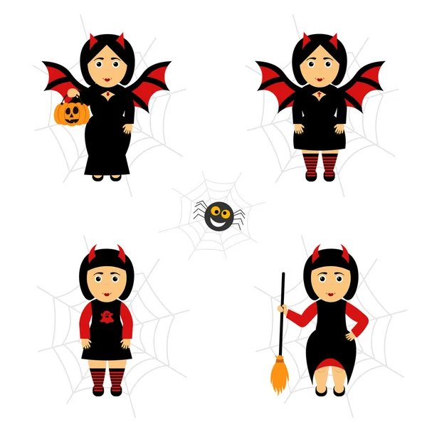 Chica murciélago. Conjunto de vectores para Halloween en estilo de dibujos animados. . — Vector de stock