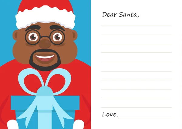 Lettre Cher Père Noël claus pour Joyeux Noël ou Nouvel An. Mignon afroamerican male.Postcard ou modèle de carte de vœux. Conception plate . — Image vectorielle