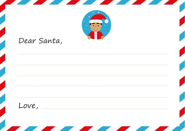 Vorlage Umschlag Neujahrsbrief an süße asiatische Weihnachtsmann mit Symbol. Vektorillustration. flache Bauweise. — Stockvektor