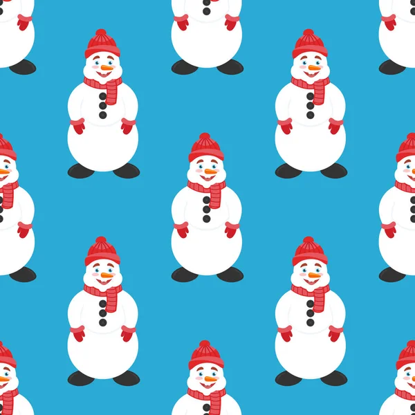 Fundo sem costura, banner Ano Novo ou Natal. Bonito boneco de neve. Design plano moderno. Plano . — Vetor de Stock