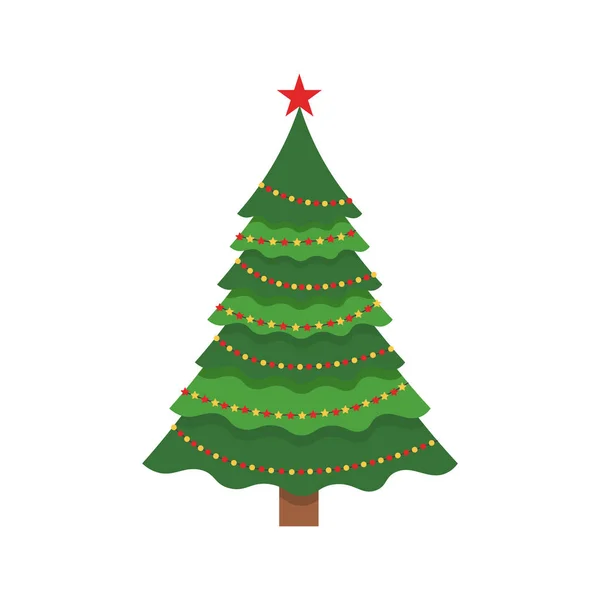 美しいエレガントなグリーン クリスマス ツリー。マルチカラーのガーランド。白の背景にベクトル画像. — ストックベクタ