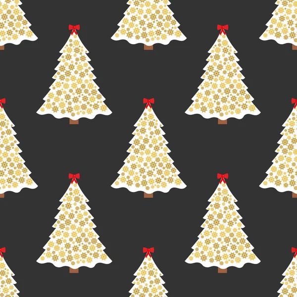 Fundo sem emenda. Pinheiro de Natal elegante bonito com flocos de neve dourados. Ilustração vetorial . — Vetor de Stock