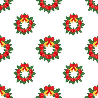 Noel çelenk. Sorunsuz arka plan. Düz stil. Vektör.