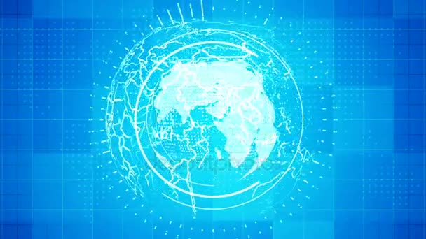 Die 3d Globus Nachrichten Hintergrund blau. gerenderte Schleife animiert mit visuellen Effekten. — Stockvideo