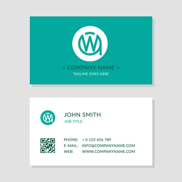 Moderní Business Card zelené barvy Set. Společnost Creative Logo počáteční písmena Wa nebo Aw. Druhé strany karet s qr kódem. Stock Vektory