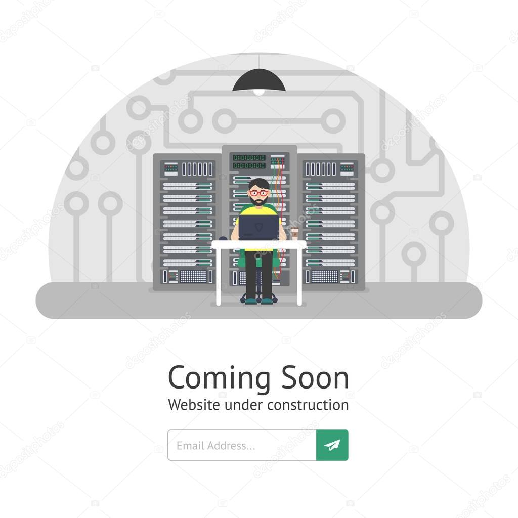 Website is under reconstruction. Website Template. Coming Soon. Vector illustration in modern flat style.