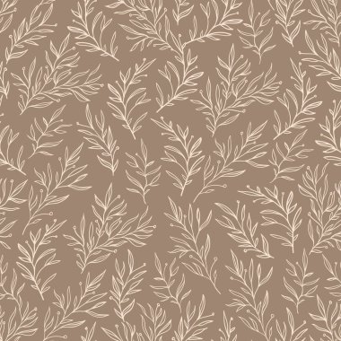 Kusursuz desen. Şube, yapraklar, bej arkaplan.
