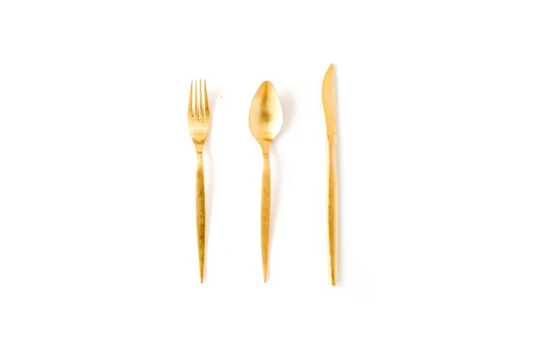 黄金叉、 勺、 刀 — 图库照片