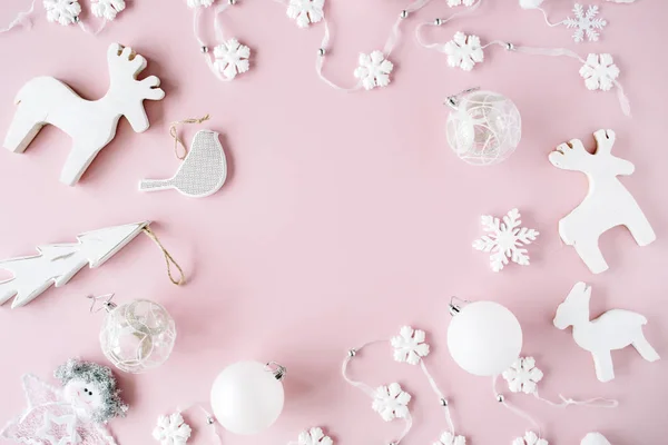 Frame made of white christmas decorations — Stock Photo, Image