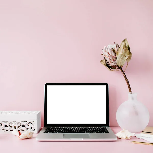 Modern flat lay, top view workspace — Stock Photo, Image