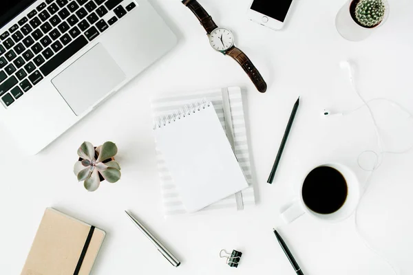 Trendy modern flat lay workspace — Stock Photo, Image