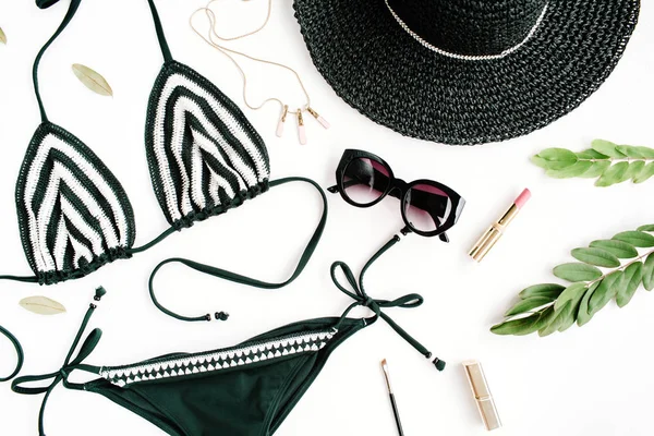 Female summer bikini swimsuit accessories collage — Stock Photo, Image