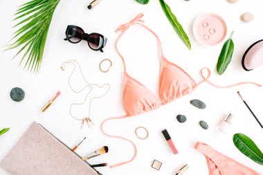 kadın yaz bikini mayo ve aksesuarları kolaj