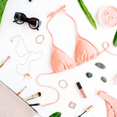 kadın yaz bikini mayo ve aksesuarları kolaj